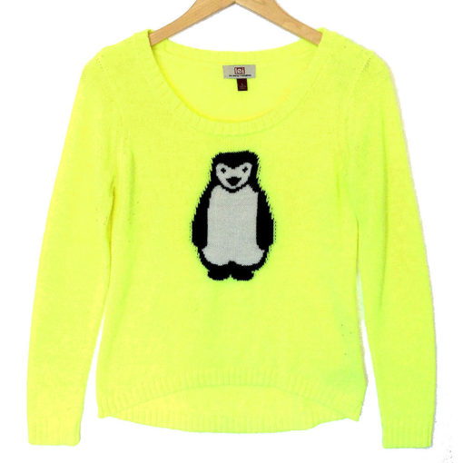 Chartreuse Penguin Hi-Lo Tacky Ugly Christmas Sweater