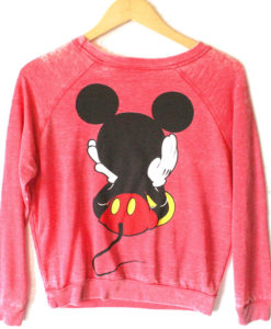 Disney Mickey Mouse Front Back Distressed Red Ugly Sweatshirt Style Shirt