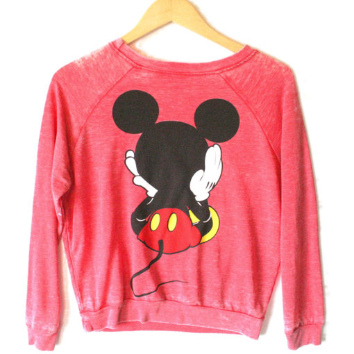 Disney Mickey Mouse Front Back Distressed Red Ugly Sweatshirt Style Shirt