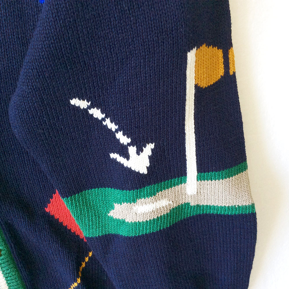 Hathaway Golf Graphic Sweater Blue Long Sleeve Hand Intarsia Vintage Mens  Medium