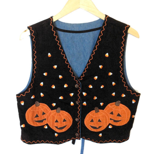 Matching Jack-o-Lantern Corduroy Denim Reversible Ugly Halloween Vests