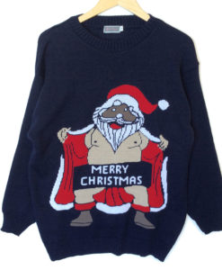 Naughty Flasher Santa Tacky Ugly Christmas Sweater