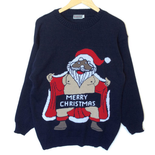Naughty Flasher Santa Tacky Ugly Christmas Sweater
