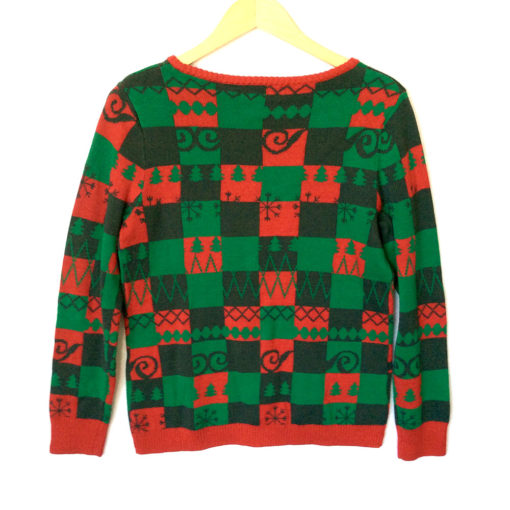 Red Green Checkerboard Christmas Stockings Ugly Sweater