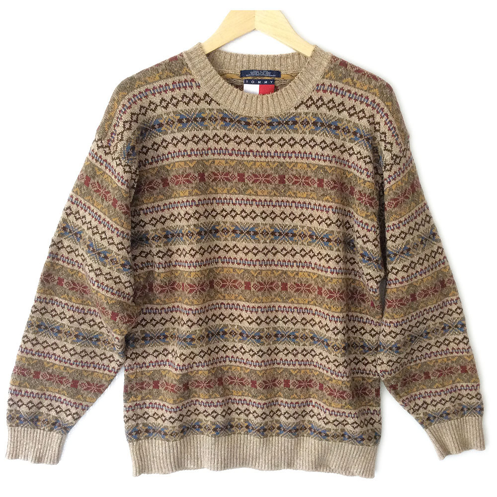 Tommy Hilfiger Tan Fair Isle Tacky Ugly Ski Sweater - The Ugly Sweater Shop