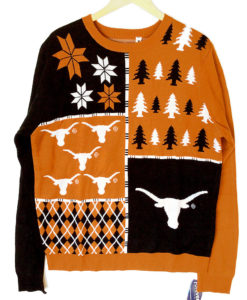 UT University of Texas Longhorns Busy Block Tacky Ugly Christmas Sweater