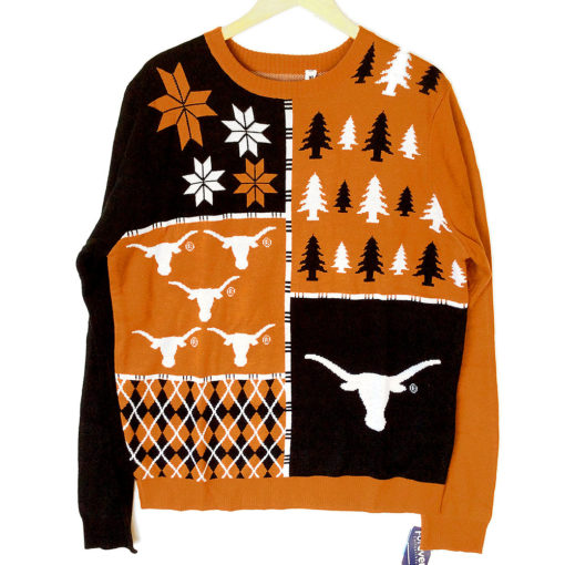 UT University of Texas Longhorns Busy Block Tacky Ugly Christmas Sweater