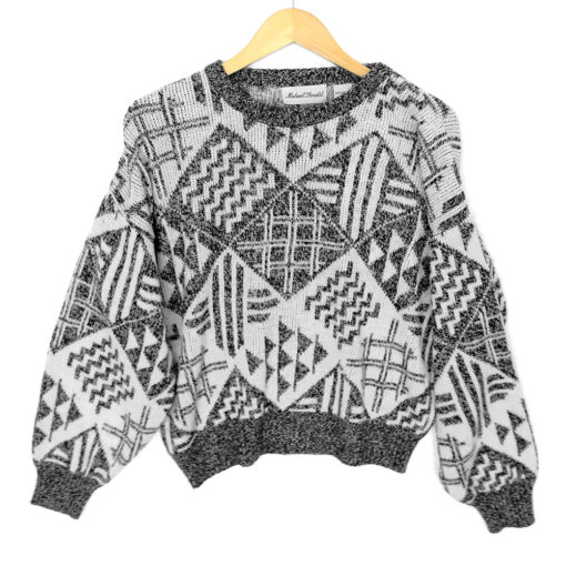 Vintage 80s Gray White Geometric Ugly Huxtable / Cosby Sweater - The ...