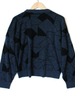 Vintage 80s Le Tigre Tangrams Black Blue Ugly Sweater