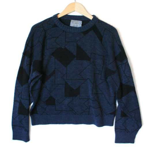 Vintage 80s Le Tigre Tangrams Black Blue Ugly Sweater - The Ugly ...