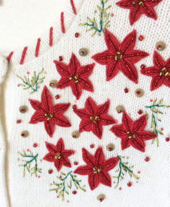 Beaded Poinsettia Yoke Tacky Ugly Christmas Sweater