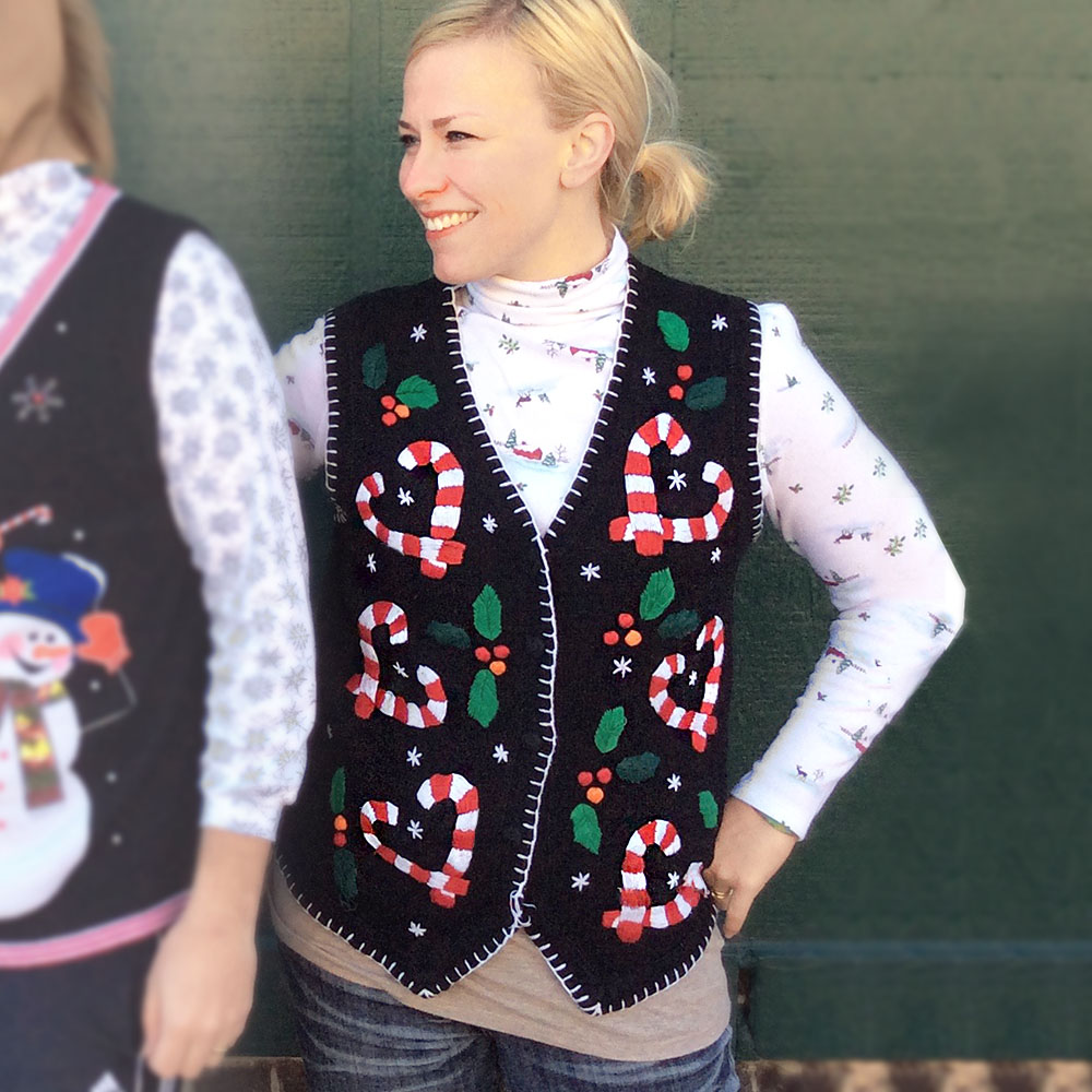 Candy Cane Hearts Tacky Ugly Christmas Sweater Vest - The Ugly Sweater Shop