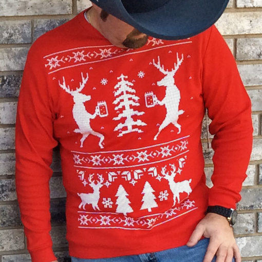 Drunk Reindeer Ugly Christmas Sweater Style Thermal Shirt