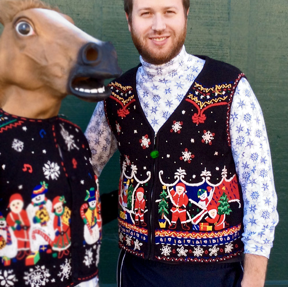 Embroidered Santa and Snowmen Tacky Ugly Christmas Sweater Vest The