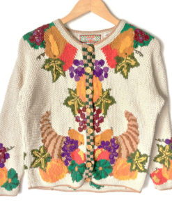 Hand Knit Cornucopia of Yum Tacky Ugly Thanksgiving Sweater