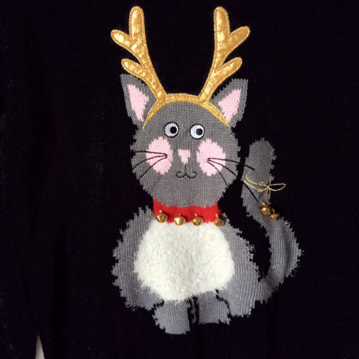 Jingle Bell Reindeer Kitty Cat Lady Ugly Christmas Sweater