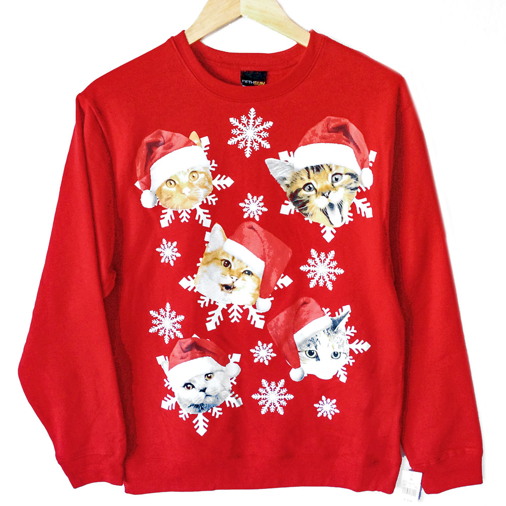 Kitties in Santa Hats Crazy Cat Dude Ugly Christmas Sweatshirt - The ...