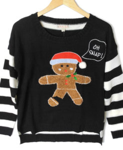 Oh Snap Fuzzy Gingerbread Man Tacky Ugly Christmas Sweater