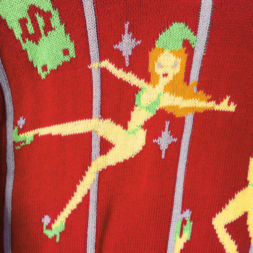 Pole Dancing Elves Funny Stripper Humor Tacky Ugly Christmas Sweater