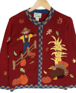 Quacker Factory Scarecrow + Turkey Thanksgiving Ugly Sweater