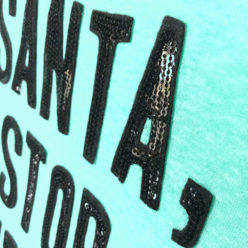Santa Stop Judging Me Ugly Christmas Sequin Crop Top - Turquoise