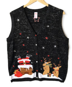 Santa's Stuck in the Chimney Tacky Ugly Christmas Sweater Vest