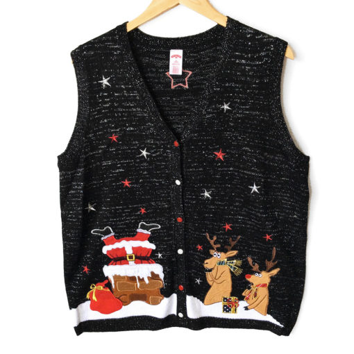 Santa's Stuck in the Chimney Tacky Ugly Christmas Sweater Vest