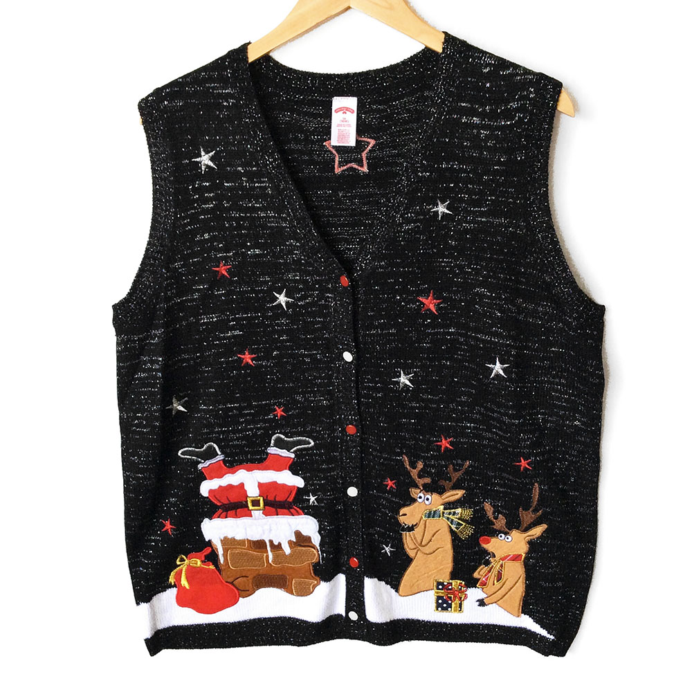 Santa's Stuck in the Chimney Tacky Ugly Christmas Sweater Vest - The ...
