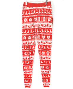 Super Soft Knit Red Nordic Snowflake Ugly Christmas Leggings