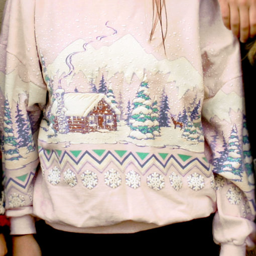 Vintage 80s Winter Cabin Puffy Paint Ugly Christmas Sweatshirt