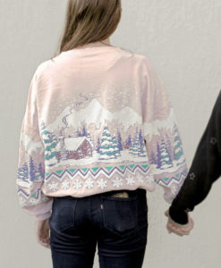 Vintage 80s Winter Cabin Puffy Paint Ugly Christmas Sweatshirt