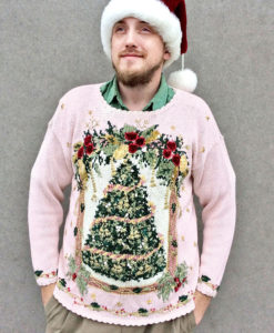 Vintage 90s Pink Big Christmas Tree Tacky Ugly Holiday Sweater