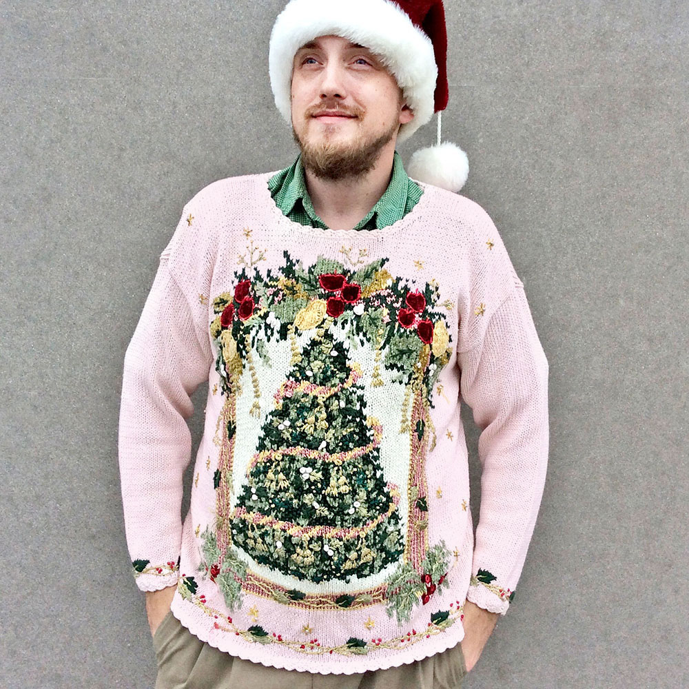 Vintage 90s Pink Big Christmas Tree Tacky Ugly Holiday Sweater The Ugly Sweater Shop