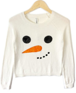Bethany Mota Blingy Snowman Face Cropped Ugly Christmas Sweater