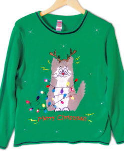 Electrocuted Kitty LED Light Up Cat Lady Ugly Christmas Sweater