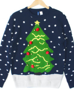 H&M Christmas Tree Navy Blue Tacky Ugly Sweater