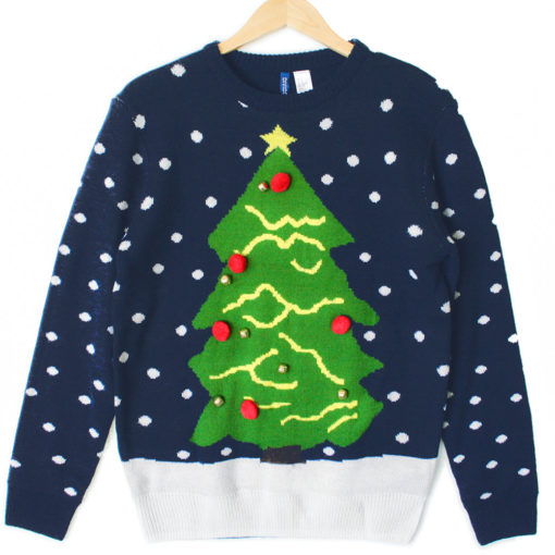 H&M Christmas Tree Navy Blue Tacky Ugly Sweater