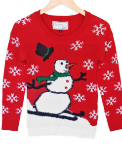 Hairy Skiing Snowman Tacky Ugly Christmas Sweater - Plays Music