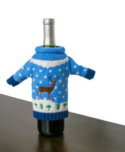 Knit Ugly Christmas Sweater For Your Bottle of Wine - Blue Reindeer