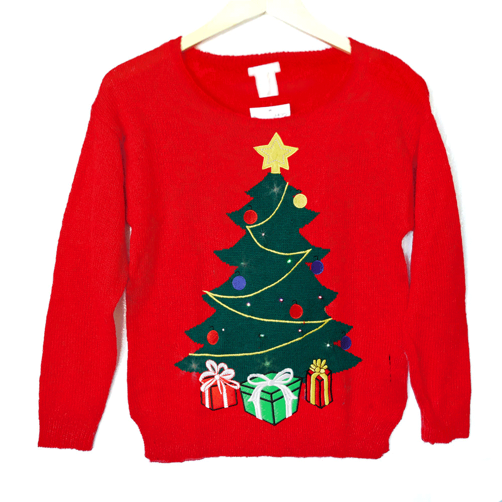 LED Light Up Christmas Tree Tacky Ugly Holiday Sweater - The Ugly ...