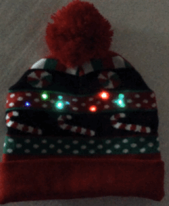 Light Up Christmas Candy Pom Pom Hat Stocking Cap