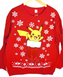 Pokeman Pikachu in a Christmas Stocking Ugly Holiday Sweatshirt - Big + Tall