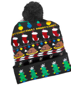 Turkey For Christmas Ugly Sweater Style Pom Pom Hat Stocking Cap