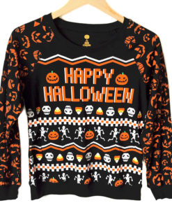 Happy Halloween Skeletons and Candy Corn Lightweight Ugly Sweatshirt
