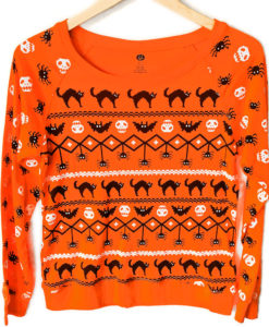 Skulls Cats Bats and Spiders Fair Isle Style Ugly Halloween Sweatshirt