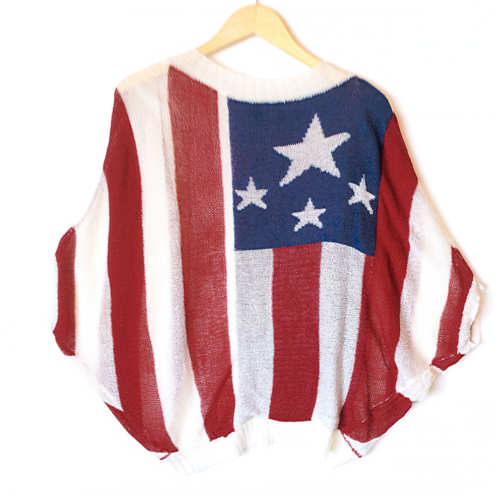 USA Flag Batwing Sheer Patriotic Election Day or 4th of July Sweater ...