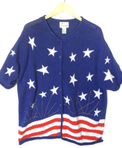 USA Flag Patriotic Election Day or 4th of July Ugly Sweater Short Sleeve Cardigan