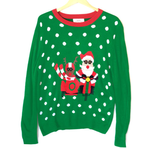 Biker Santa and Sidecar Rudolph Tacky Ugly Christmas Sweater