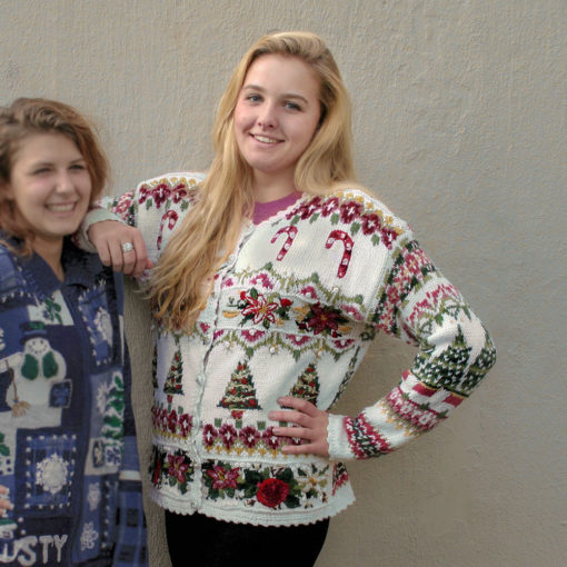 Embroidered Candy Canes and Christmas Trees Tacky Ugly Cardigan Sweater