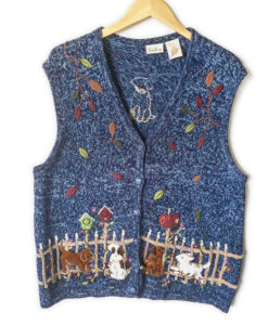 Puppies Playing In Fall Leaves Tacky Ugly Sweater Vest